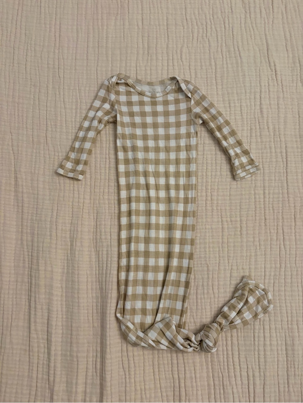 Solly Baby Knotted Gown Beige Gingam One-Piece Bamboo 3-6 months
